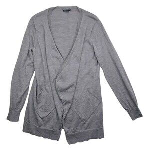 Eileen Fisher Open Cardigan Sweater 100%‎ Wool Gray Pockets Women's Medium